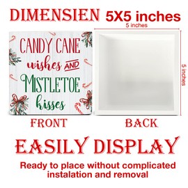 Funny Christmas Decor, Indoor Christmas Decorations, Candy Cane Wishes and Mistletoe Kisses Wooden Sign Rustic Home Shelf Desk Decor 5 x 5 Inches