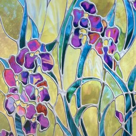 Stained Glass Window Film, Decorative Window Privacy Film for Bathroom,Front Door,Home, Sun Blocking Heat Control,Static Cling, Irises, 23.6inch x 35.4inch