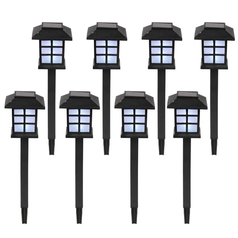 8pcs Warm White LED Solar Lantern Torch Light Garden Landscape