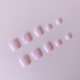 24 Pcs Press On Toenails for Women,YEFIUO Acrylic Fake Toe Nails Press ons Nail Art Flower Rhinestones Hot Pink French Design Summer Full Cover False Nails Glue on Toe Nails Stick on Nails for Ma'am