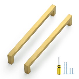Ravinte 25 Pack Gold Cabinet Pulls 8 Inch Brushed Brass Kitchen Cabinet Handles Gold Square Kitchen Hardware for Drawer Pulls Come with Screwdriver