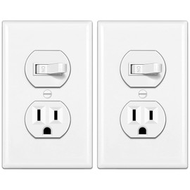 BESTTEN 2 Pack Combination Toggle Light Switch and Duplex Receptacle Outlet, Single Pole Toggle Wall Switch, Grounded Outlet, Combo Style, 15 Amp, Wallplate Included, UL Listed, White