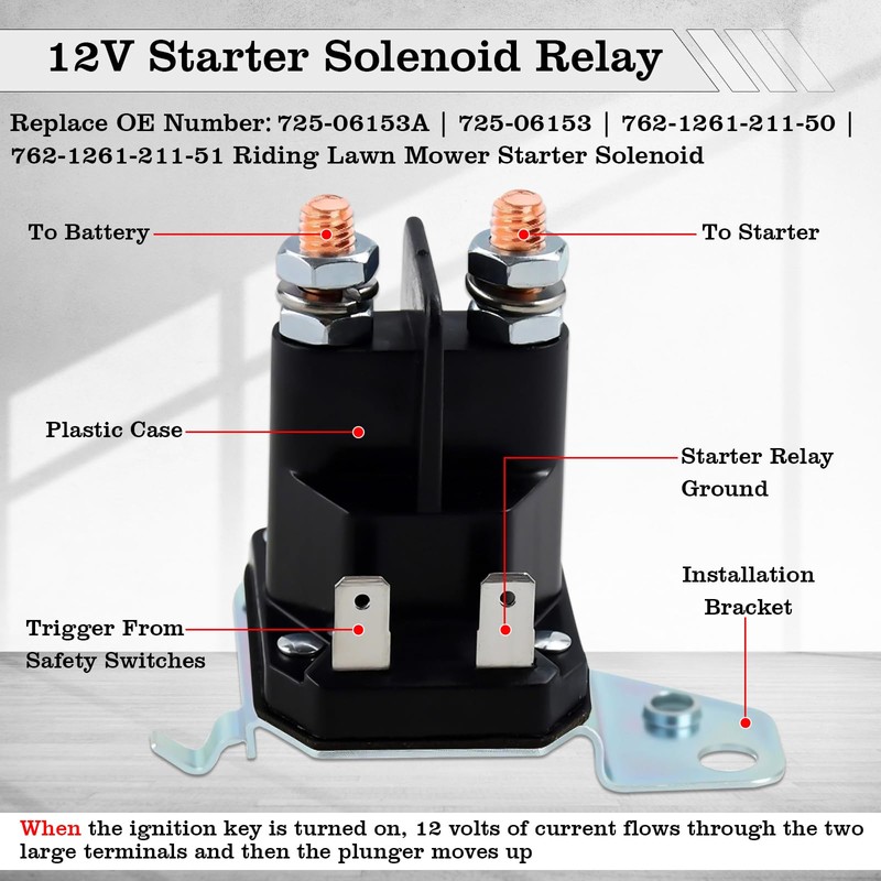 725-06153A Starter Solenoid Relay for Riding Lawn Mower, 12V Relay