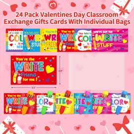WorldBazaar Valentines Day Cards And Ballpoint Pens Kids Valentine's Day Gifts Classroom Exchange 24 Pack Mini Shuttle Pens Multicolored Retractable School Supplies Party Favors