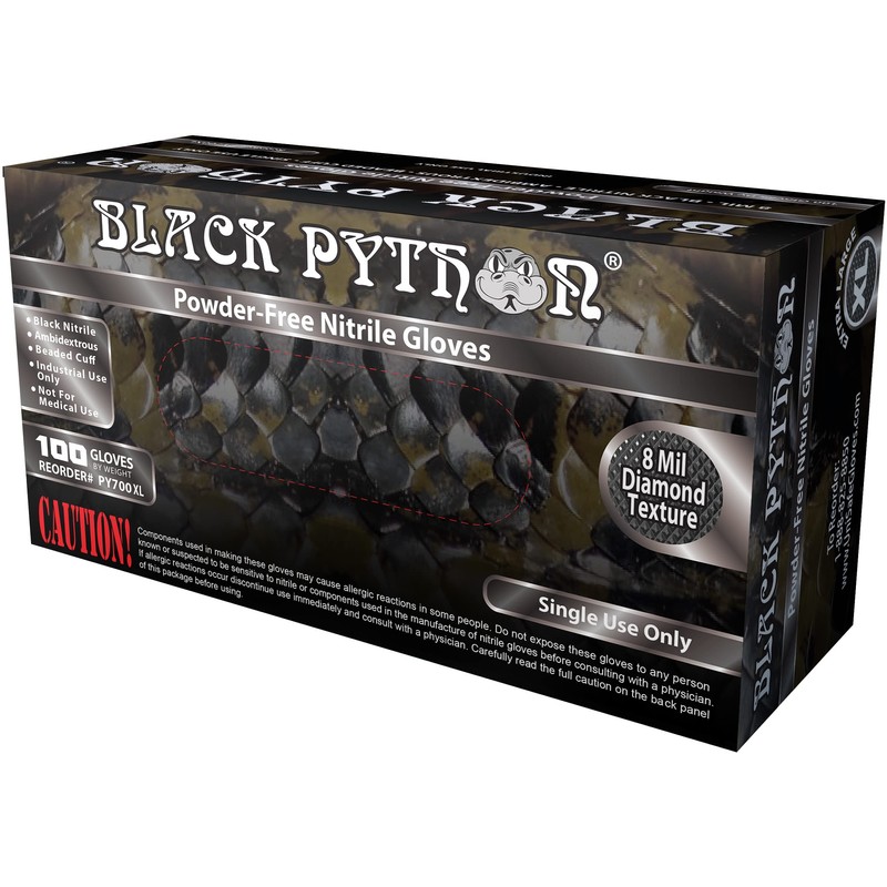 BLACK PYTHON HD 8 MIL Nitrile Disposable Gloves, Latex &