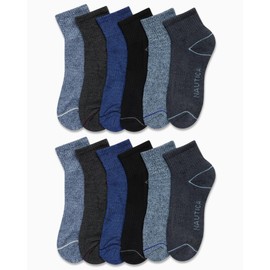 Nautica Mens Stretch Comfort Cushioned Athletic Quarter Socks With Moisture Control (12 Pack), Size 6-12.5, Navy/Blue/Gray