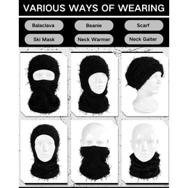 yolrdiw 2 Pieces Winter Distressed Balaclava Knitted Ski Full Face Mask for Women Men