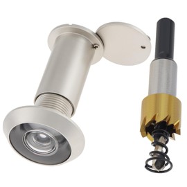 HOJLKLD Door Viewer Peephole,200 Degree Solid Brass Peephole with 16 MM Titanium Plating Drill Bit for 1-3/8" to 2-1/6" Doors,5/8 Inch Pipe Diameter Door Eye Viewer with Privacy Cover (Satin Nickel)