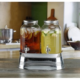 Style Setter Classic Farmhouse Beverage Dispenser Set of 2 Cold Drink Dispenser w/ 1-Gallon Capacity each Glass Jug, Metal Rack & Leak-Proof Acrylic Spigot Great for Parties, Weddings