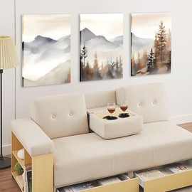 YFvrPt Neutral Mountain Wall Art Set of 3 Forest Canvas Artwork Framed 16x24inch Modern Pictures Abstract Landscape Watercolor Painting Prints for Wall Decor Aesthetic, for Living Room Bedroom