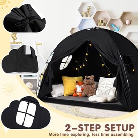 Bed Tent Twin Size - Privacy Sleeping Space with Blackout Design, Breathable Portable Indoor Floor Bed Tent for Toddler Transition、 Cottage Drafty Room Floor use (Black)