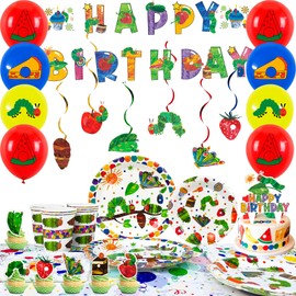 Hungry Caterpilla Party Supplies, 73pcs Hungry Caterpillar Birthday Decorations & Tableware Set-Caterpillar Theme Party Plates Napkins Banner Swirls etc Caterpillar Themed Birthday Party Decorations