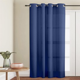 Roseley Eyelet Voile Curtain 1 Panel Mesh Light Living Room Patio Door Drape Nursery Sheer Organza Net Curtain Semi Transparent [Navy Blue, W:58'' x D:48'']