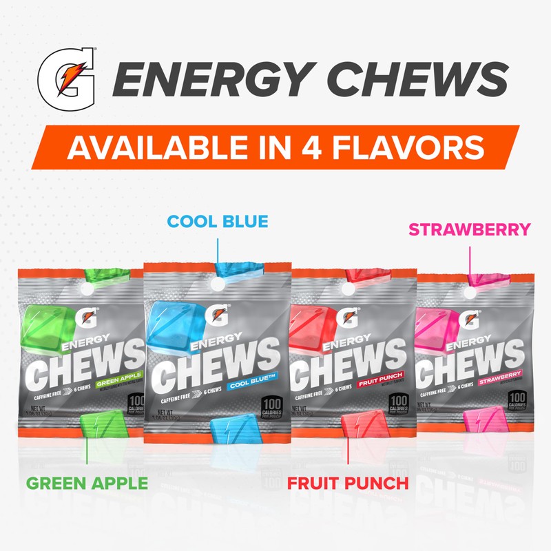 Gatorade Energy Chews, Fruit Punch, Caffeine Free, B12,100 Calorie Pouches,