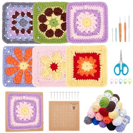 ORIGACH 12 Set Crochet Daisy Flower Granny Square Crochet kit for Beginners Adult, 6 in 1 Handmade Crochet Coasters kit Complete Knitting Kit with Step-by-Step Video Tutorials Yarns Crochet Hook