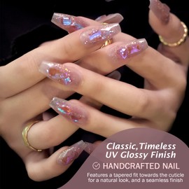 Runbby Press On Nails, Handmade Fake Nails Reusable Acrylic Nails with Dreamy Moonlight Design for Women and Girls 4 shapes