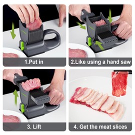 SupMaKin Fresh Meat Slicer, Thickness Adjustable 2 or 4 mm, 17 IN 1 Stainless Steel Manual Meat Cutter, Cleaver Kitchen Knife, Jerky Slicer Suit for Chicken Breast Beef Pork (With SteadyGrip)
