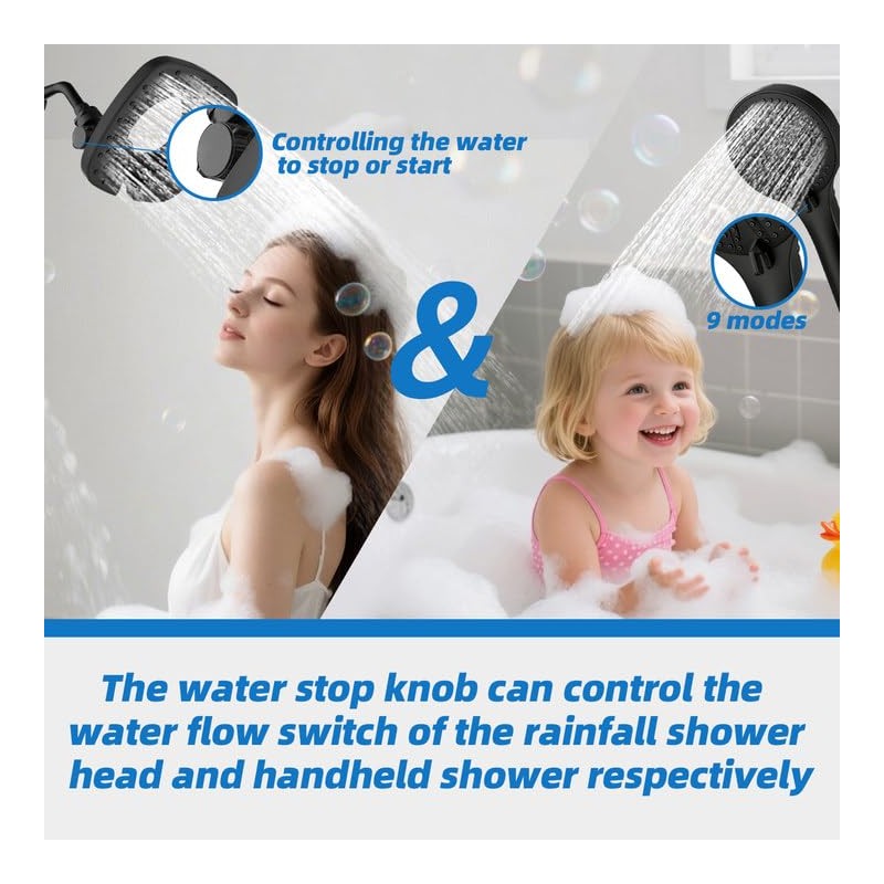 Botare Black Shower Head with Handheld Spray Combo 2 in
