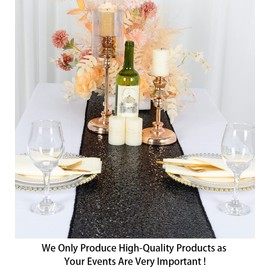 ShinyBeauty Table Runner 48 Inches Long Sequin Black Table Runner Small Sparkle Tassels Table Runners Dining Table Runners Wedding Decor Sequence Linen Fabric Sequins Table Overlay for Birthday Party