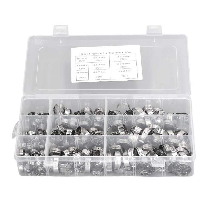 180Pcs Fuel Hose Clamps Kit Stainless Steel Injection Line Accessories