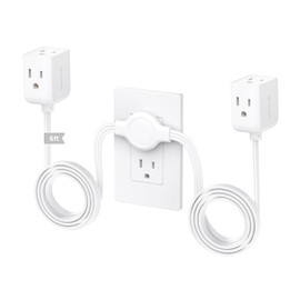 TROND Split Extension Cord Power Strip, Twin 6ft on Each Side, Low-Profile Flat Plug, Dual 3 Grounded Outlet Extender Cubes, 13 Amps, 16 Gauge Wire, for Behind TV Stand Sofa Headboard, Indoor, White