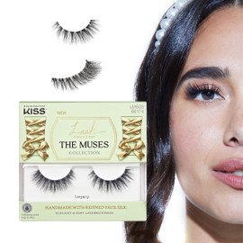 KISS Lash Couture The Muses Collection False Eyelashes - Legacy, Black, Rounded, Doe-Eyed, Refined Faux Silk, Contact Lens Friendly, Pliable Band, Comfortable, Reusable, Cruelty Free, Vegan | 1 Pair | KISS