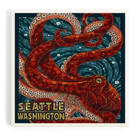 Lantern Press Seattle, Washington, Octopus Mosaic (Absorbent Ceramic Coaster, Single, Cork Back, Kitchen Table Decor)