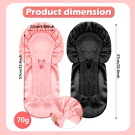 Lnngub 2 Packs Long Hair Bonnet for Sleeping, Silk Bonnet for Kids Satin Bonnets Double Layer Satin Sleep Bonnet Elastic Satin Bonnet Night Sleep Hats for Toddler Teens Natural Curly Hair(Black+Pink)