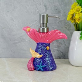 Mermaid soap Dispenser for Bathroom Kitchen, Resin Lotion Dispenser, Liquid Hand soap Dispenser with Pump Bottle for Kitchen Sink and Bathroom Lavatory, Home Decor Organizer (Purple)