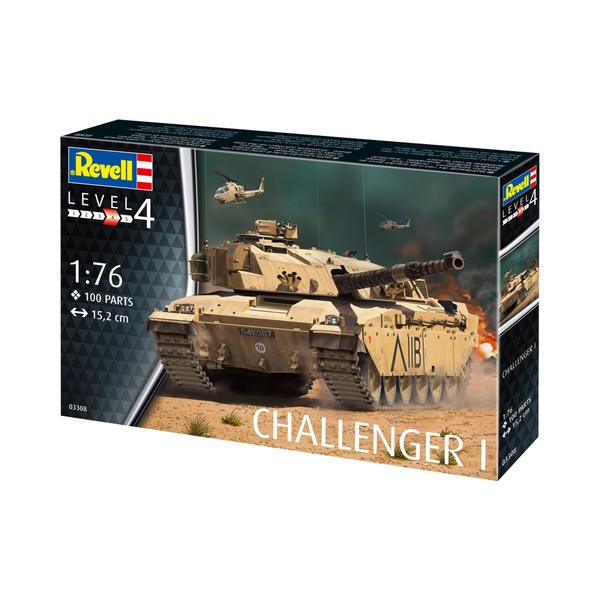 Revell 03308 Modellbausatz, Panzer 1:76-Challenger, Level 4, orginalgetreue Nachbildung mit