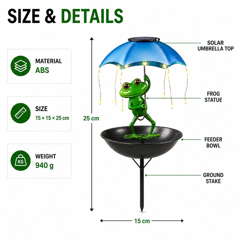 Solar Frog Bird Feeder Garden Light for Outdoor Décor –