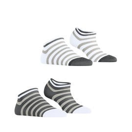 ESPRIT Women's Bold Stripes 2-Pack Trainer Socks Breathable Organic Cotton Short Patterned 2 Pairs, Multicoloured Brown White 0050, 35 - 38