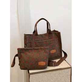 Solid Color/fruit/leopard Summer Fall Tote Bag Set, Tote Bag for Women, Everything Tote Bag for Women & Small Wristlet Bag, Trendy Commuting Work Bag Set, Everyday Bags Back To School, Girlfriend Gifts:_multicolor2_Please Refer To The Pictures for Dimensions