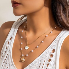 YANCHUN Gold Sea Shell Seestern kette Schicht Charme Halskette Für Frauen Boho Sommer Muschel Strand Seestern Halsketten Choker Kette Damen Strand Urlaub Essentials
