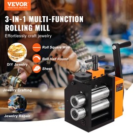 VEVOR Jewelry Press, 75mm Width, 3-in-1 Functionality, Gear Ratio 1:2, Adjustable 0.03-6.5mm Press Thickness, Ideal for Crafting Metal Jewelry Sheets, Squares, Wires, and Semicircles