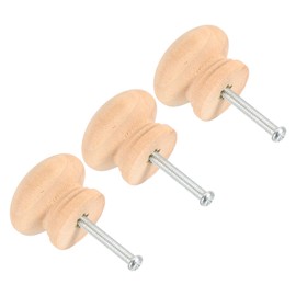 PATIKIL Bifold Door Hardware, 3Pcs 3.8 Inch Bi-Fold Door Round Wood Knob Cabinet Knobs Bifold Closet Door Hardware Repair Part Kit for Folding Closet Sliding Door, Brown