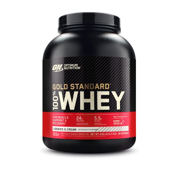 Optimum Nutrition Gold Standard 100% Whey Protein Powder, Cookies and Cream, 5 Pound (Packaging May Vary)