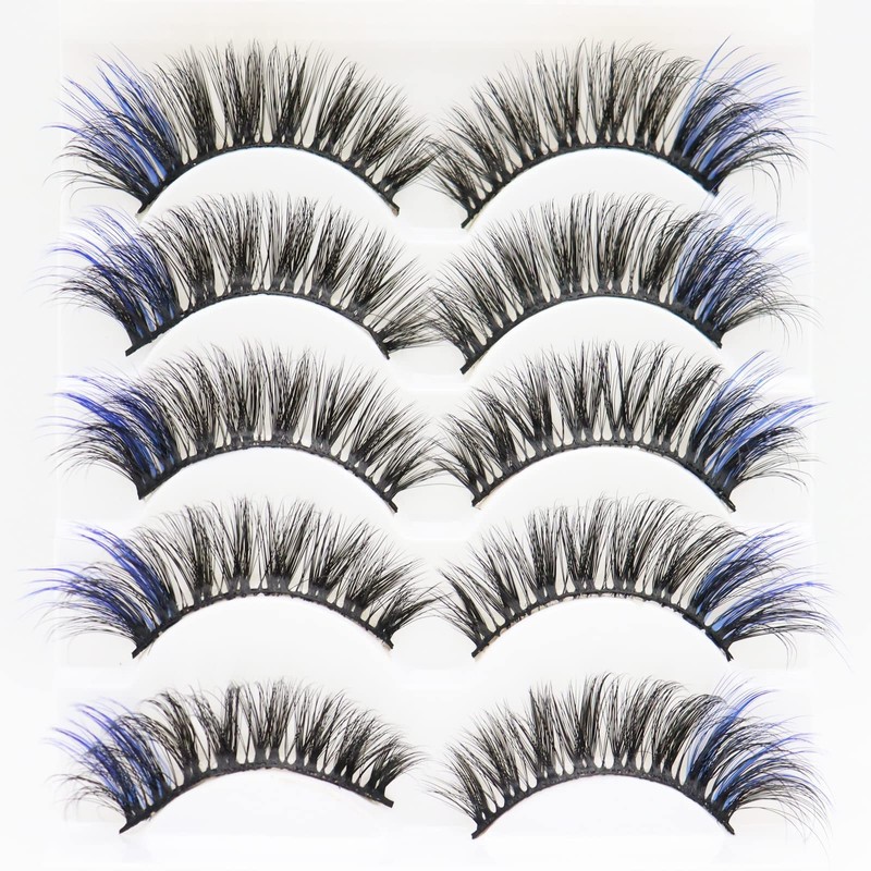 DAODER False Eyelashes Colored Lashes Fluffy Wispy with Blue Color
