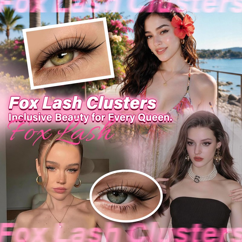 PROLASHBEAUTY Fox Eye Lash Clusters with Spikes Waterproof Lightweight Cat