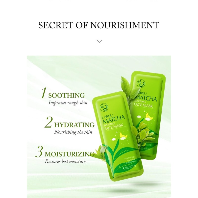 Matcha Tea Sleeping Face Mask Cream, 15 Pack x 3g,