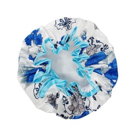 allydrew Reusable Women's Waterproof Shower Caps for Long Hair, Blue Floral