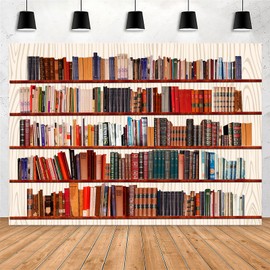 Yieldeer Bookshelf Photo Backdrop Books Library Tapestry Wall Hanging Bookcase Photography Background for Office Bedroom Living Room Decor, 8x6ft