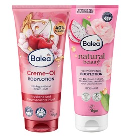Balea Cream Oil Body Lotion + Natural Beauty Rose Body Lotion | Set of 2, 2 x 200 ml, for dry to normal skin, fast absorbing, with argan oil, almond oil & rose extract, vegan, gentle