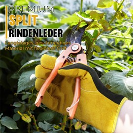 HANDLANDY Leather Gardening Gloves, Work Gloves for Men and Women, Scratch-Resistant Breathable Gloves for Garden, Yard, Mechanic, Construction (Yellow, M)