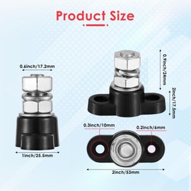 2 PCS Power Distribution Block Bus Bar 12v 200a Battery Wire Terminal Block Battery Distribution Block Post Positive& Negative Busbar for Auto Car Marine Boat, Red & Black Set (Single 3/8" Stud)