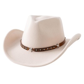 Jastore Kids Wide Brim Western Cowboy Cowgirl Hat Boys Girls Felt Jazz Fedora Hats Dress Up Costume (US, Age, 4 Years, 6 Years, Beige)