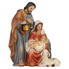 Holy Family Nativity Block Compact Mini Nativity Scene with Mary and Joseph & Jesus Child [Hand Painted, Approx. 9.5 cm High, Polyserine/Resin]