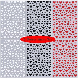 BSBTBZ Heart Nail Stickers -Valentine's Day Nail Art Supplies Heart Nail Decals for Women - 3D Self Adhesive Heart Nail Art Sticker - Heart Love Black Red White Nail Designs DIY Valentine Manicure Decor 6PCS