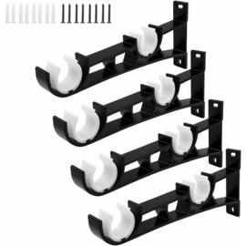 4Pcs -Double Curtain Rod Bracket, Aluminum Alloy Curtain Rod Holders, Heavy Duty Curtain Rod Holders Black Curtain Rod Hooks,for Bedroom Living Room Patio( Black)