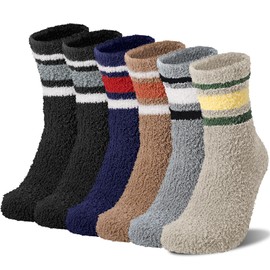 ViEinkaufen 6 Pairs Mens Fluffy Socks Winter Thermal Slipper Socks Men's Soft Fuzzy Socks Bed Cosy Winter Warm Socks Cosy Fuzzy Socks for Winter